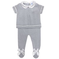 MC726-Grey: Baby Double Bow Knitted 2 Piece Set (0-9 Months)